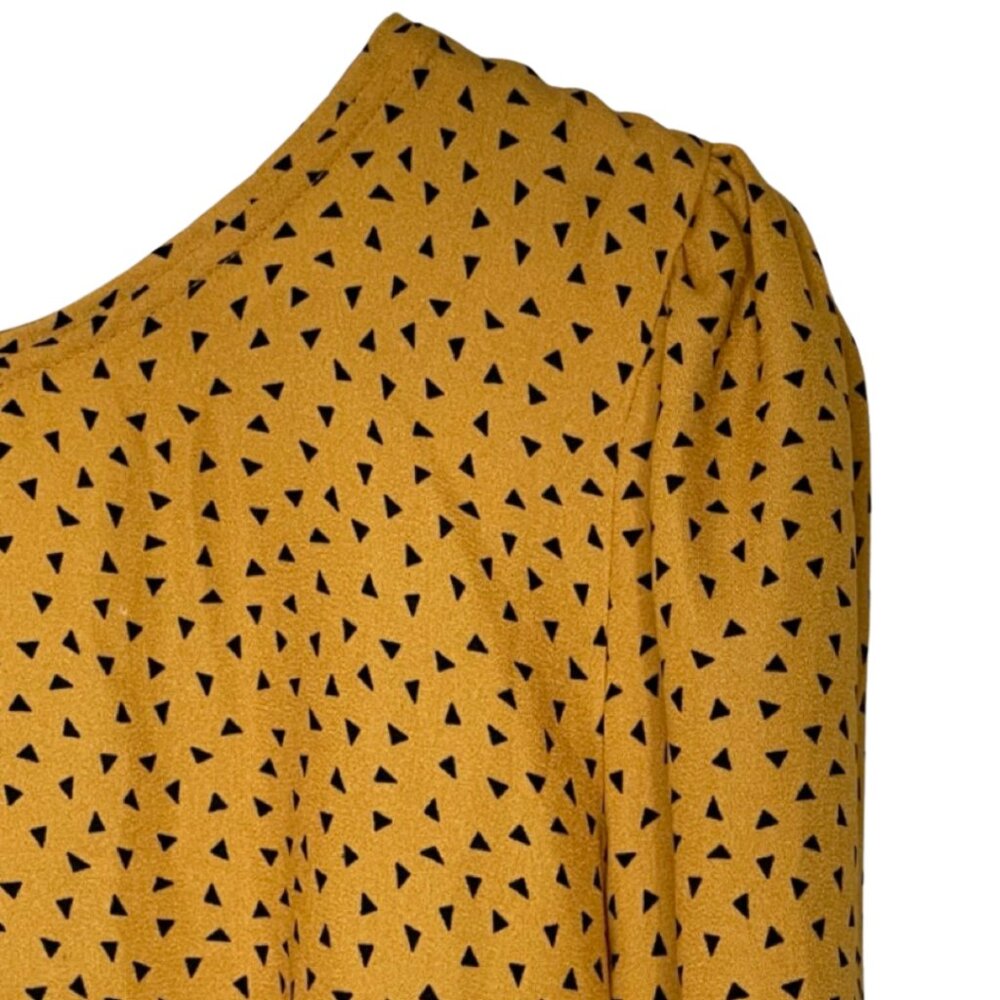 SWEET RAIN | Women's Yellow & Black Geometric Long Sleeve Blouse | Size L - Picture 3 of 13